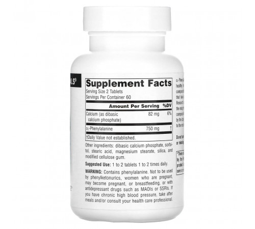 DL-фенілаланін Source Naturals DLPA 375 мг 120 таблеток