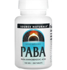 ПАБК пара-амінобензойна кислота Source Naturals PABA 100 мг 250 таб