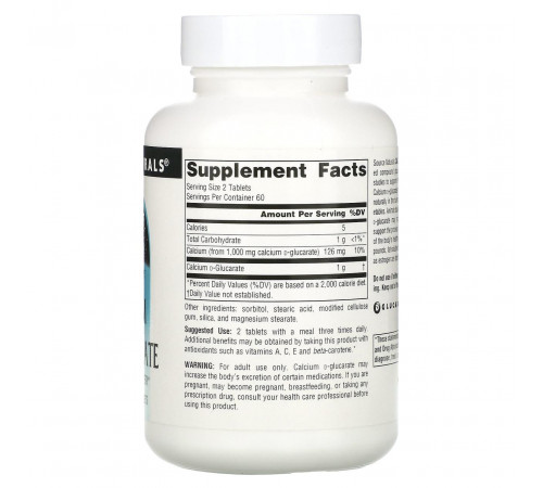 Кальцій Д-глюкарат Source Naturals Calcium D-Glucarate 500 мг 120 таб