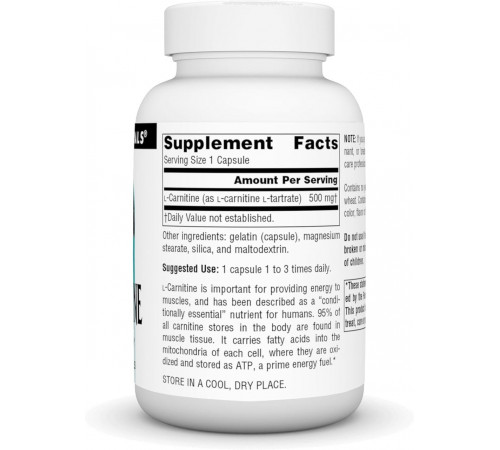 L-карнітин жироспалювач Source Naturals L-Carnitine Metabolic Energy  500 мг 60 капс