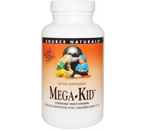Вітаміни та мінерали для дітей  Source Naturals Mega-Kid 120 жев таб ягоди