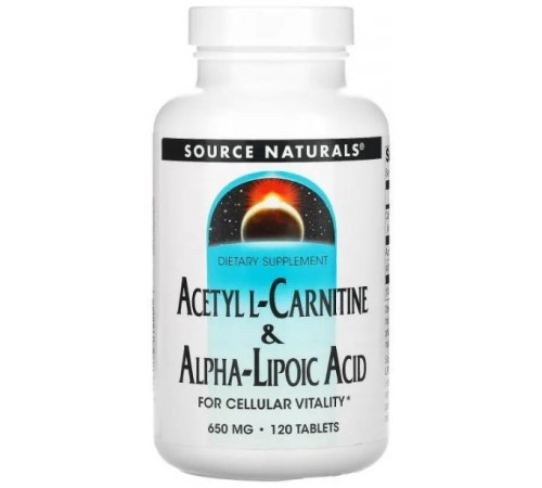 Ацетил карнитин + альфа-липоевая кислота Source Natural Acetyl L-Carnitine & Alpha-Lipoic Acid 650 мг 120 таб