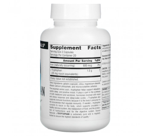 Триптофан Source Naturals L-Tryptophan 500 мг 60 капсул