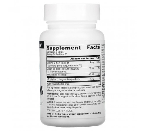 Триптофан коферментной Source Naturals L-Tryptophan with Coenzyme B-6 500 мг 60 таб