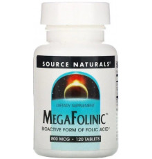 Фолінова кислота (фолієва кислота) Source Naturals MegaFolinic 800 мкг 120 таб