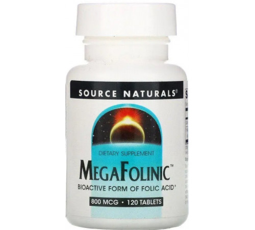 Фолиновая кислота (фолиевая кислота) Source Naturals MegaFolinic 800 мкг 120 таб