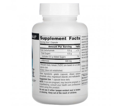 D-Манноза Source Naturals D-Mannose 500 мг 60 капсул