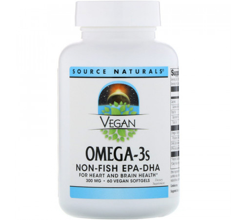 Жирні кислоти для веганів Source Naturals Омега-3 Omega-3S EPA-DHA 300 мг 60 капсул