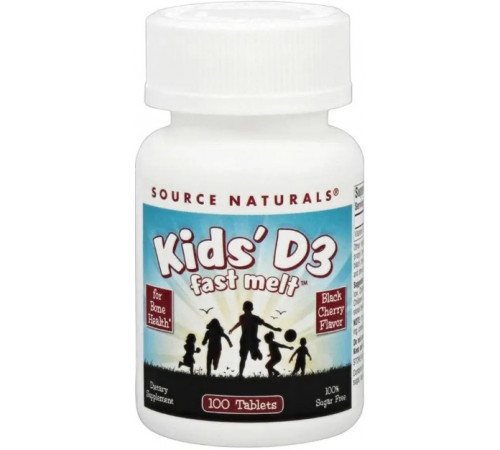 Вітамін Д3 для дітей Source NaturalsKids D-3 400 IU 100 таб вишня