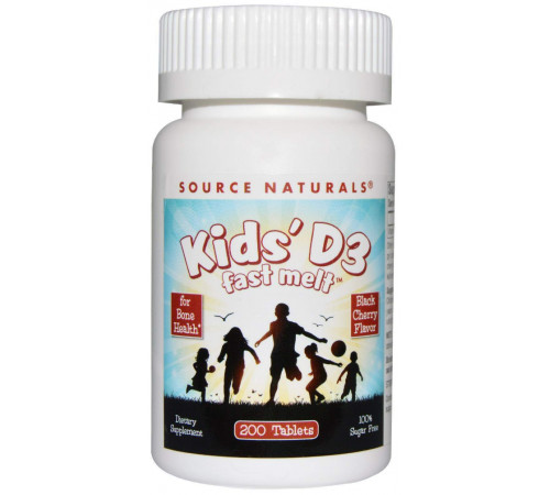 Вітамін D3 для дітей швидкорозчинний Source Naturals Kids D3 смак ягід 200 таб