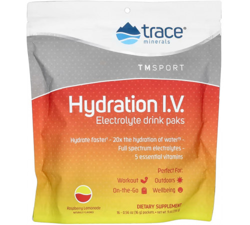Електроліт Trace Minerals Research  Electrolyte Drink Paks 16 пакетов по 16 г малиновый лимонад
