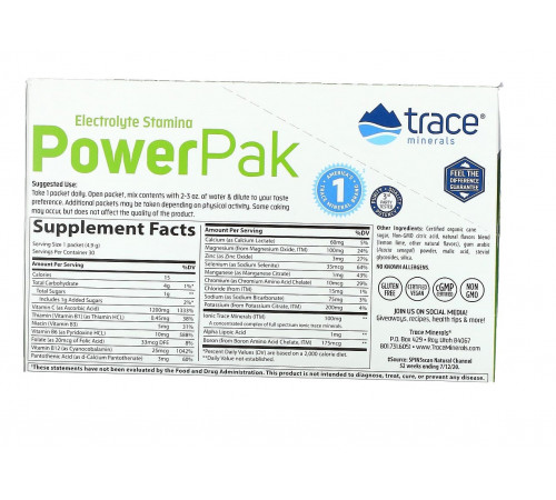 Электролиты Trace Minerals ResearchElectrolyte Stamina PowerPak 30 пак лимон-лайм