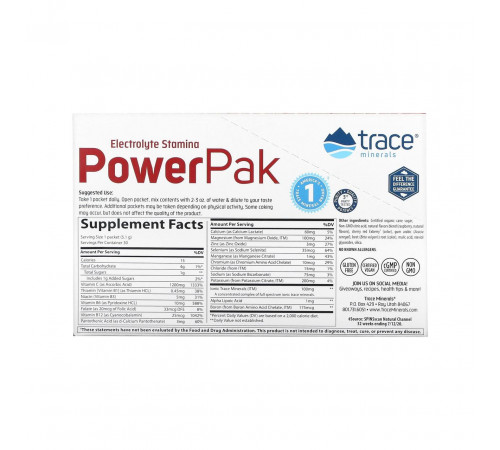 Электролиты Trace Minerals Research Electrolyte Stamina Power Pak 30 пак малина