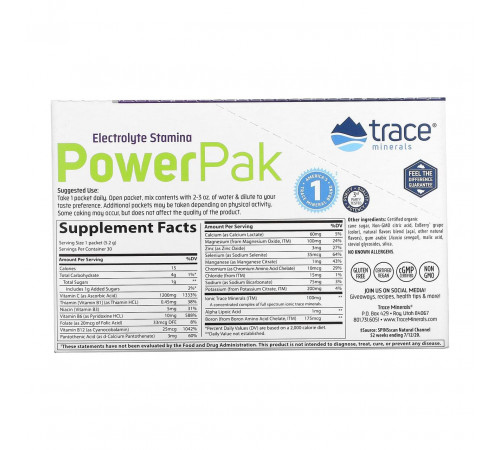 Електроліти Trace Minerals Research Electrolyte Stamina Power Pak 30 пак ягоды асаї