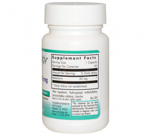 Мелатонін Nutricology Melatonin 20 мг 60 капс