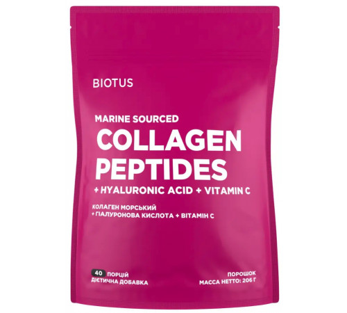 Колаген морський + гіалуронова кислота + вітамін C Biotus Marine Sourced Collagen Peptides + Hyaluronic Acid + Vitamin C 206 г