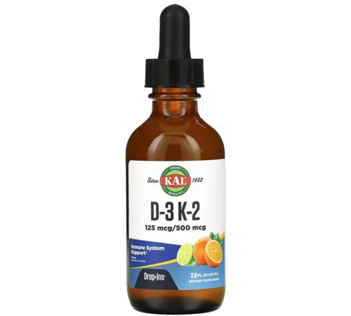 Вітаміни D3 та K2 KAL Vitamin D-3 K-2 Drop Ins 59 мл цитрус