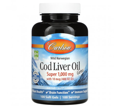 Риб'ячий жир з печінки тріски Carlson Cod Liver Oil 1000 мг 100 капс
