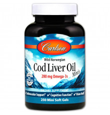 Норвезький риб'ячий жир Carlson Cod Liver Oil 250 міні гелевих капс