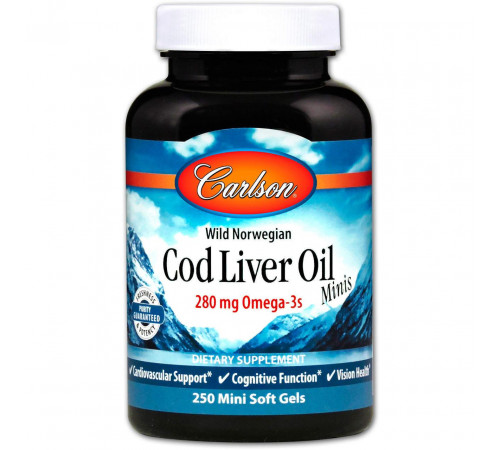 Норвезький риб'ячий жир Carlson Cod Liver Oil 250 міні гелевих капс