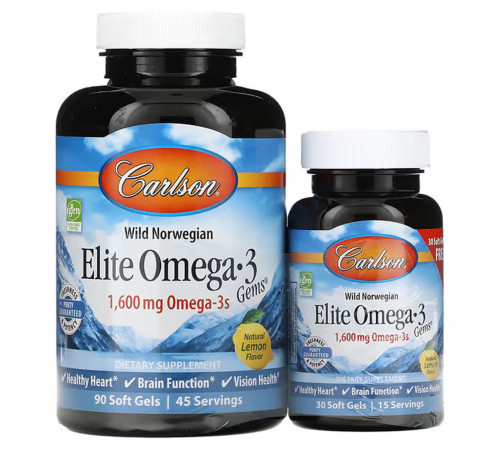 Омега-3 норвежская Carlson Elite Omega-3 1600 мг 90+30 гл капс лимон