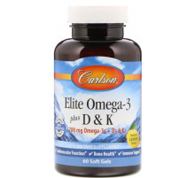 Омега 3 + вітамін Д3 і вітамін К Carlson Omega-3 Plus D & K 60 гел капс лимон