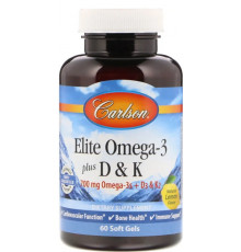 Омега 3 + вітамін Д3 і вітамін К Carlson Omega-3 Plus D & K 60 гел капс лимон