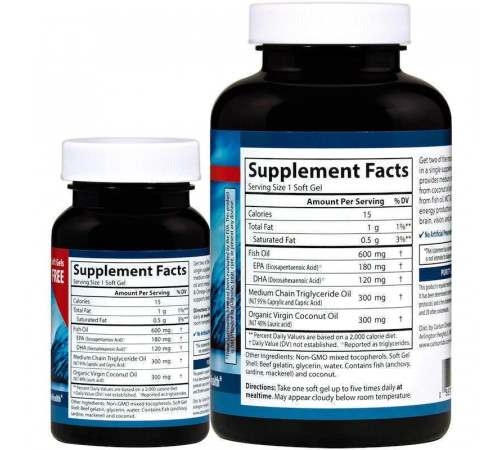 МСТ і Омега-3 Carlson MCT & Omega-3 120 гел капс та 30 гел кас