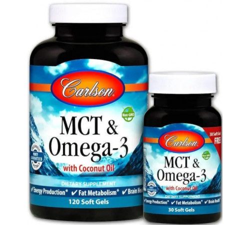 МСТ і Омега-3 Carlson MCT & Omega-3 120 гел капс та 30 гел кас