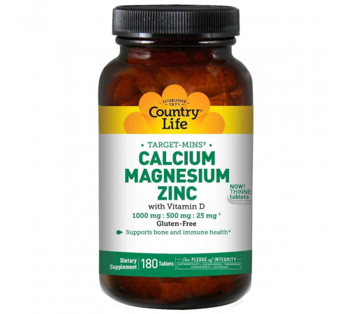 Кальцій магній цинк Country Life Calcium Magnesium Zinc 180 таб