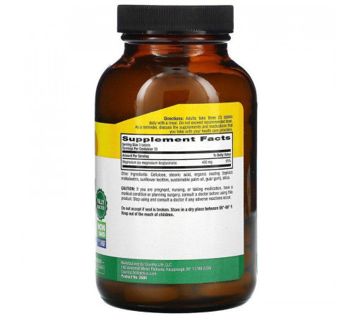 Магній гліцинат Country Life  Chelated Magnesium Glycinate 400 мг 90 таб