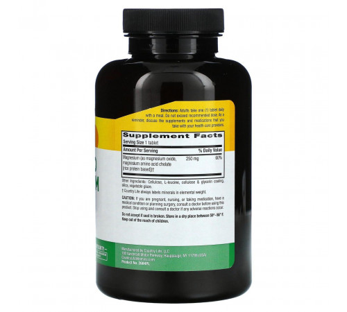 Магний хелат Country Life Chelated Magnesium 250 мг 240 таб