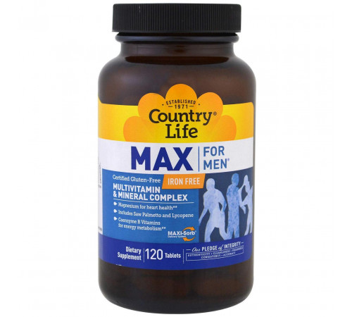 Мультивітаміни для чоловіків без заліза Country Life Multivitamin & Mineral 120 таб