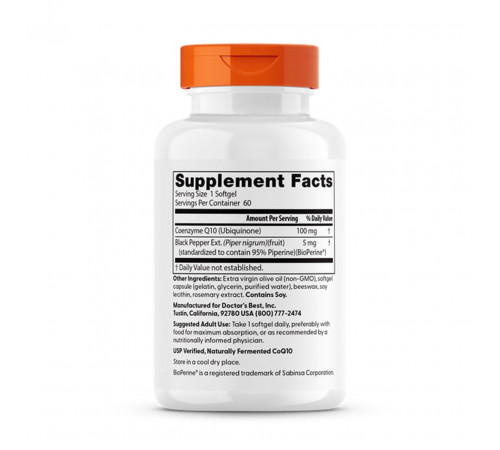 Коензим Q10 з біоперіном Doctor's Best CoQ10 with BioPerine 100 мг 60 гел капс
