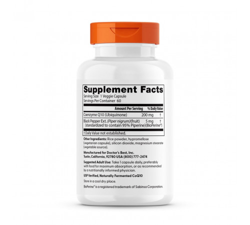 Коензим Q10 Doctorʼs BestCoQ10 with BioPerine 200 мг 60 вег капс