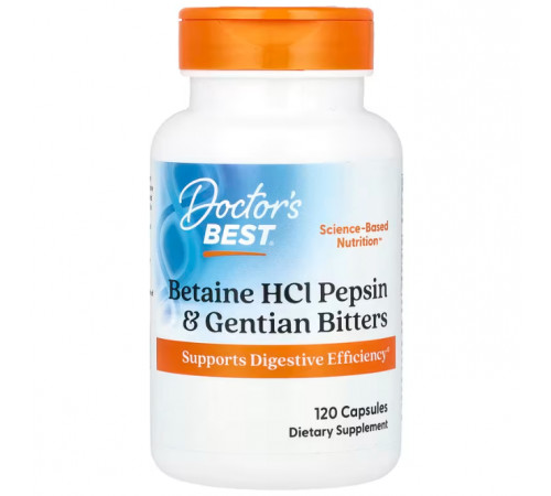 Бетаїн гідрохлорид + пепсин Doctorʼs Best Betaine HCL Pepsin 120 капс