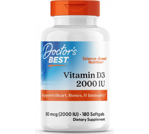 Вітамін Д3 Doctorʼs Best Vitamin D3 50 мкг (2000 МО) 180 гел капс