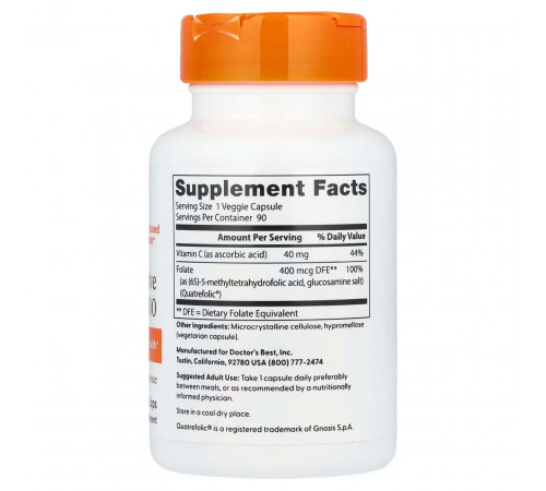 Фолат з Quatrefolic Doctorʼs Best Folate 400 мкг 90 капс