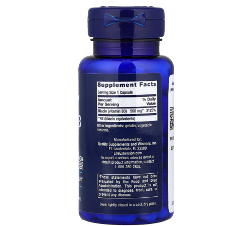 Вітамін В3 (ніацин) Life Extension Vitamin B3 Niacin 500 мг 100 капс