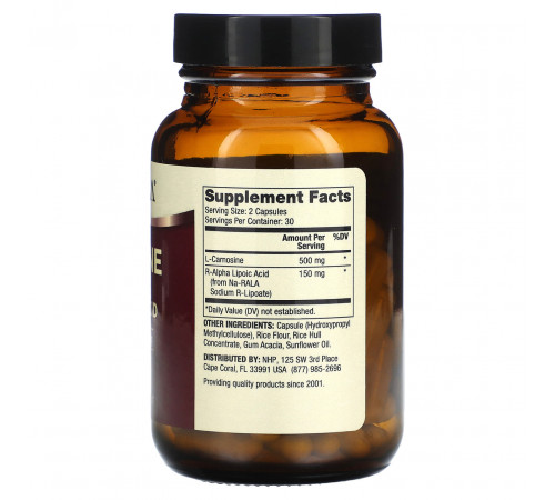 L-карнозин з R-альфа-ліпоєвою кислотою Dr. Mercola L-Carnosine with R-Alpha Lipoic Acid 250 мг 60 капс