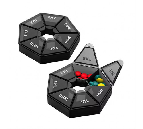 Органайзер для таблеток на 7 днів MEMOSAN 7 Side Pill box чорний