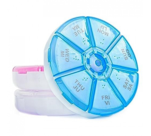 Органайзер для таблеток 7-денний MEMOSAN Round Portable 7 Compartment Weekly Pill Box синій