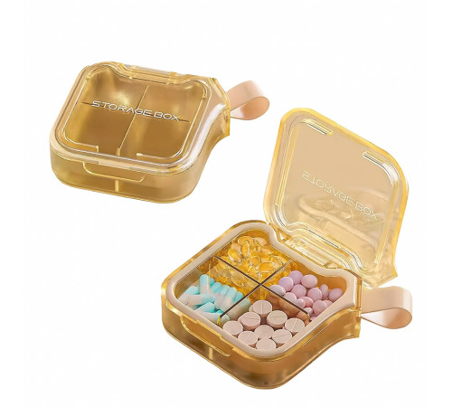 Органайзер для таблеток з 4 відділеннями MEMOSAN 4 Case Pill Organizer Pill Box & Travel Pill Case жовтий