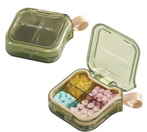 Органайзер для таблеток з 4 відділеннями MEMOSAN 4 Case Pill Organizer Pill Box & Travel Pill Case зелений