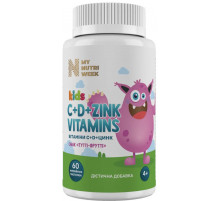 Витамины С+D+Цинк для детей My Nutri Week Kids C+D+Zink Vitamins 60 жел паст тутти-фрутти