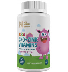 Вітаміни С+D+Цинк для дітей My Nutri Week Kids C+D+Zink Vitamins 60 жел паст тутті-фрутті