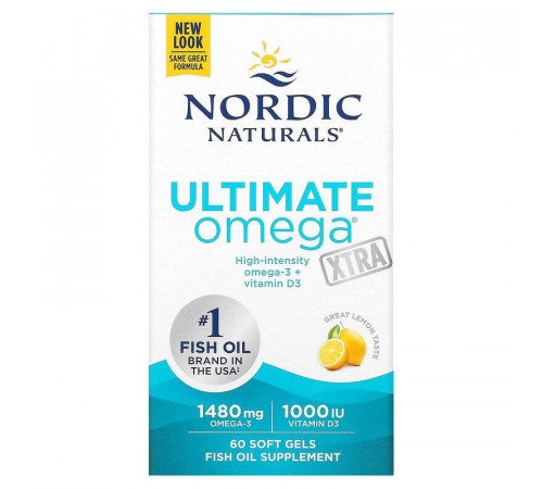 Екстра Омега-3 Nordic Naturals Ultimate Omega Xtra 1000 мг 60 капс лимон