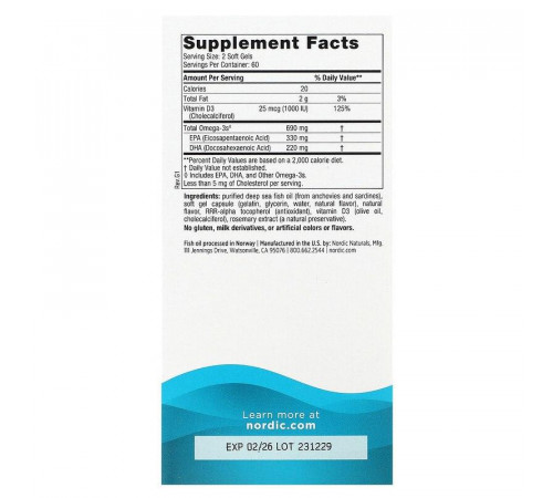 Рибя'чий жир омега-Д3 Nordic Naturals Omega-3D 1000 мг 120 капс лимон