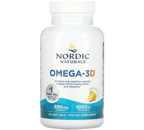 Рибя'чий жир омега-Д3 Nordic Naturals Omega-3D 1000 мг 120 капс лимон