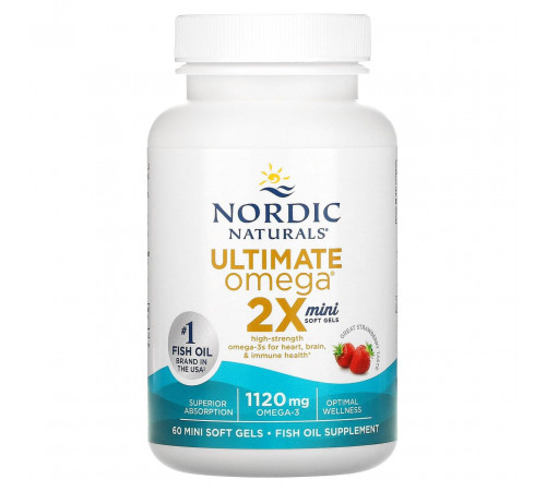 Риб'ячий жир міні Nordic Naturals Ultimate Omega 2X 1120 мг 60 міні гел капс полуниця